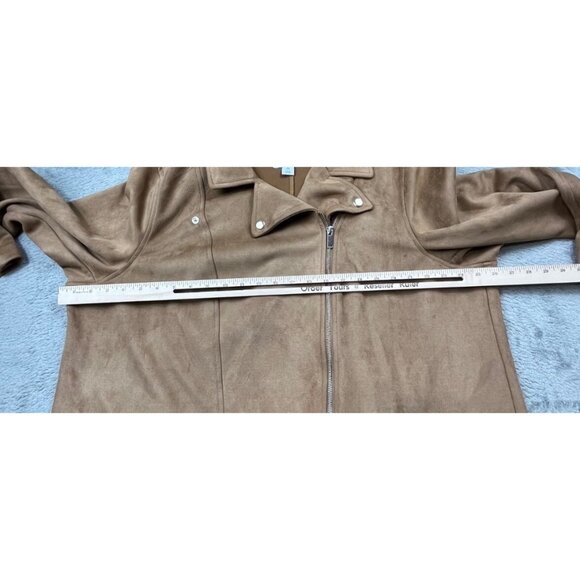 Old Navy Jacket Womens 3X Plus Tan Moto Zip Front Faux Suede Soft Stretch Coat - Picture 6 of 9